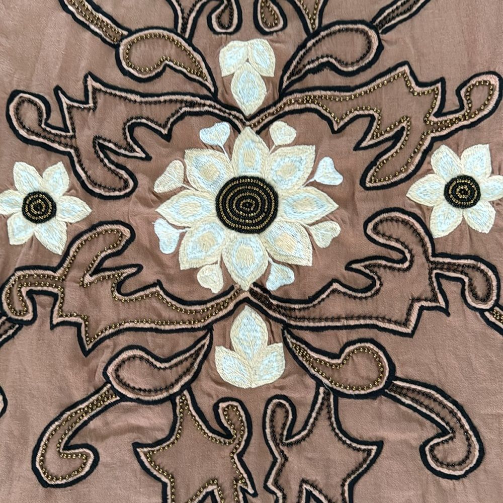 Anthropologie Brown and Cream Floral Embroidered Mini Dress - Picture 4 of 8